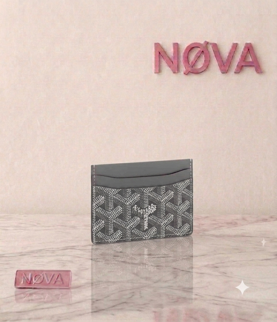 Goyard Saint Sulpice Card Wallet in gray, featuring a patterned design and a sleek, minimalistic style.